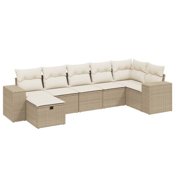Set canapele de grădină, 7 piese, cu perne, bej, poliratan - Img 2