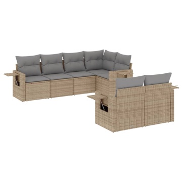Set canapele de grădină, 7 piese, cu perne, bej, poliratan - Img 2