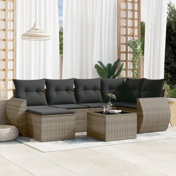 Set canapele de grădină, 7 piese, cu perne, gri, poliratan - Img 1