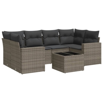 Set canapele de grădină, 7 piese, cu perne, gri, poliratan - Img 2