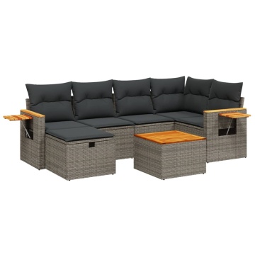Set canapele de grădină, 7 piese, cu perne, gri, poliratan - Img 2