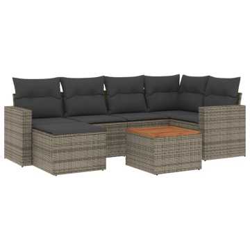 Set canapele de grădină, 7 piese, cu perne, gri, poliratan - Img 2