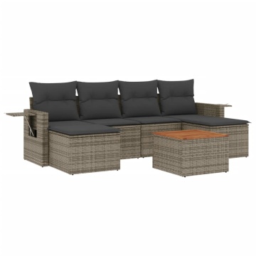 Set canapele de grădină, 7 piese, cu perne, gri, poliratan - Img 2