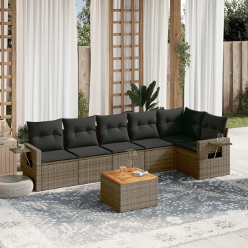 Set canapele de grădină, 7 piese, cu perne, gri, poliratan - Img 1
