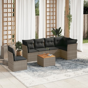 Set canapele de grădină, 7 piese, cu perne, gri, poliratan - Img 1