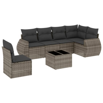 Set canapele de grădină, 7 piese, cu perne, gri, poliratan - Img 2