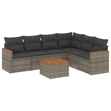 Set canapele de grădină, 7 piese, cu perne, gri, poliratan - Img 2