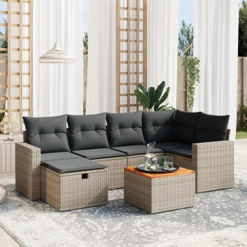 Set canapele de grădină, 7 piese, cu perne, gri, poliratan - Img 1