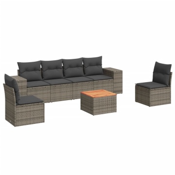 Set canapele de grădină, 7 piese, cu perne, gri, poliratan - Img 2
