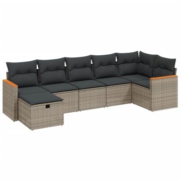 Set canapele de grădină, 7 piese, cu perne, gri, poliratan - Img 2