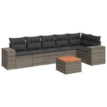 Set canapele de grădină, 7 piese, cu perne, gri, poliratan - Img 2