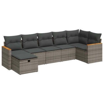 Set canapele de grădină, 7 piese, cu perne, gri, poliratan - Img 2