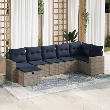 Set canapele de grădină, 7 piese, cu perne, gri, poliratan - Img 1
