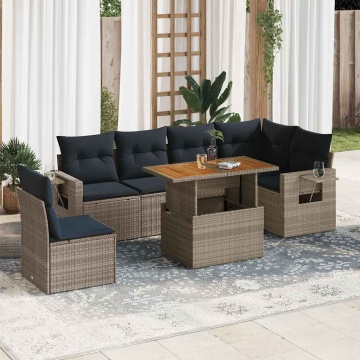 Set canapele de grădină, 7 piese, cu perne, gri, poliratan - Img 1