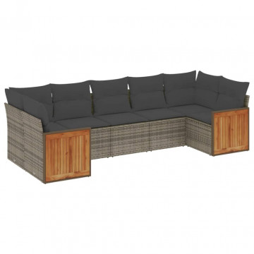 Set canapele de grădină, 7 piese, cu perne, gri, poliratan - Img 2