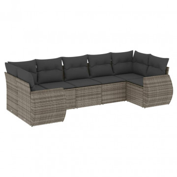 Set canapele de grădină, 7 piese, cu perne, gri, poliratan - Img 2