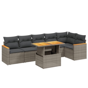 Set canapele de grădină, 7 piese, cu perne, gri, poliratan - Img 2
