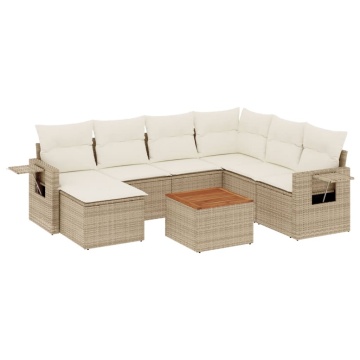 Set canapele de grădină, 8 piese, cu perne, bej, poliratan - Img 2