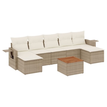 Set canapele de grădină, 8 piese, cu perne, bej, poliratan - Img 2