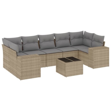 Set canapele de grădină, 8 piese, cu perne, bej, poliratan - Img 2