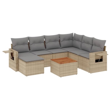 Set canapele de grădină, 8 piese, cu perne, bej, poliratan - Img 2