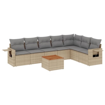 Set canapele de grădină, 8 piese, cu perne, bej, poliratan - Img 2