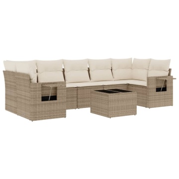 Set canapele de grădină, 8 piese, cu perne, bej, poliratan - Img 2