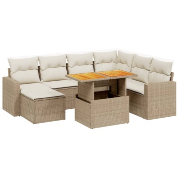 Set canapele de grădină, 8 piese, cu perne, bej, poliratan - Img 2