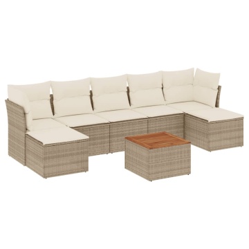 Set canapele de grădină, 8 piese, cu perne, bej, poliratan - Img 2