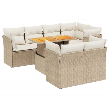 Set canapele de grădină, 8 piese, cu perne, bej, poliratan - Img 2