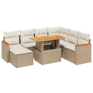 Set canapele de grădină, 8 piese, cu perne, bej, poliratan - Img 2