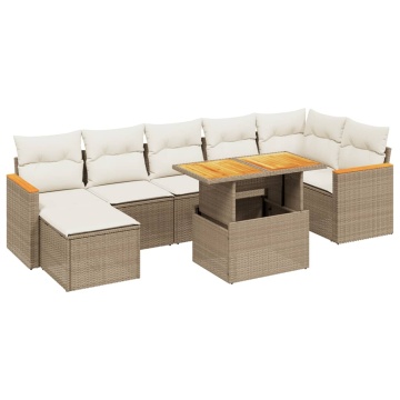 Set canapele de grădină, 8 piese, cu perne, bej, poliratan - Img 2