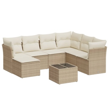 Set canapele de grădină, 8 piese, cu perne, bej, poliratan - Img 2