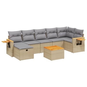 Set canapele de grădină, 8 piese, cu perne, bej, poliratan - Img 2