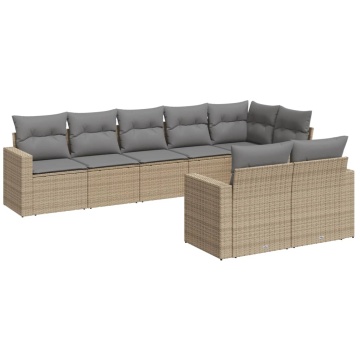 Set canapele de grădină, 8 piese, cu perne, bej, poliratan - Img 2