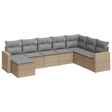 Set canapele de grădină, 8 piese, cu perne, bej, poliratan - Img 2