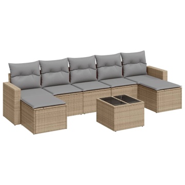 Set canapele de grădină, 8 piese, cu perne, bej, poliratan - Img 2