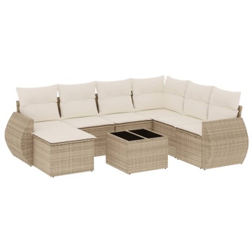 Set canapele de grădină, 8 piese, cu perne, bej, poliratan - Img 2