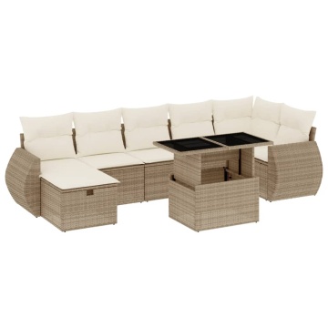 Set canapele de grădină, 8 piese, cu perne, bej, poliratan - Img 2