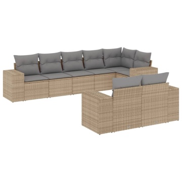 Set canapele de grădină, 8 piese, cu perne, bej, poliratan - Img 2