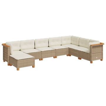 Set canapele de grădină, 8 piese, cu perne, bej, poliratan - Img 2