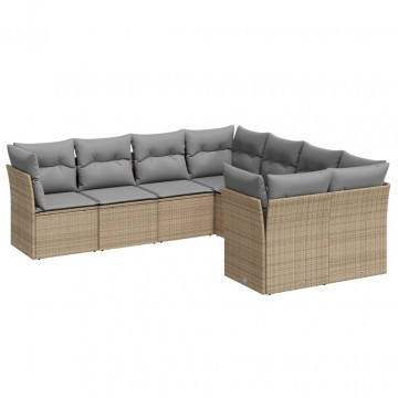 Set canapele de grădină, 8 piese, cu perne, bej, poliratan - Img 2