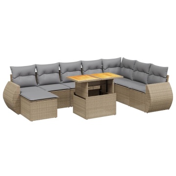 Set canapele de grădină, 9 piese, cu perne, bej, poliratan - Img 2