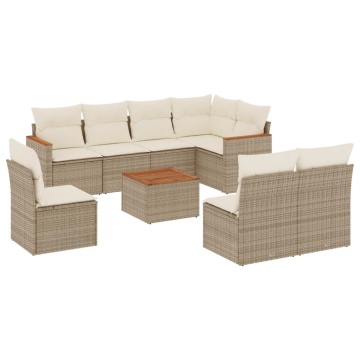 Set canapele de grădină, 9 piese, cu perne, bej, poliratan - Img 2