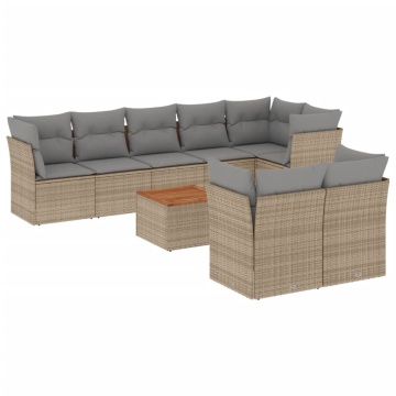 Set canapele de grădină, 9 piese, cu perne, bej, poliratan - Img 2