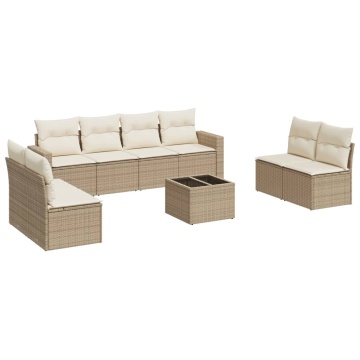Set canapele de grădină, 9 piese, cu perne, bej, poliratan - Img 2