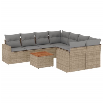 Set canapele de grădină, 9 piese, cu perne, bej, poliratan - Img 2