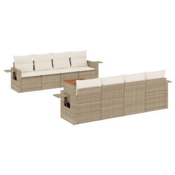 Set canapele de grădină, 9 piese, cu perne, bej, poliratan - Img 2