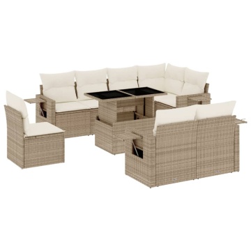 Set canapele de grădină, 9 piese, cu perne, bej, poliratan - Img 2