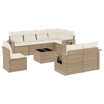 Set canapele de grădină, 9 piese, cu perne, bej, poliratan - Img 2